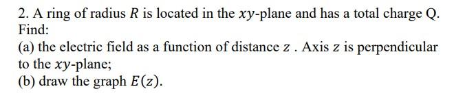 Solved 2. A ring of radius R is located in the xy-plane and | Chegg.com