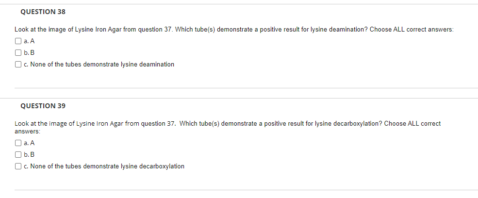 Solved QUESTION 37 Lysine Iron Agar LIA is another example | Chegg.com