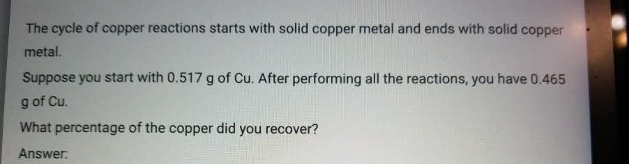 Solved The Cycle Of Copper Reactions Starts With Solid | Chegg.com