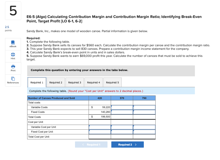 Solved 5 E6-5 (Algo) Calculating Contribution Margin And | Chegg.com