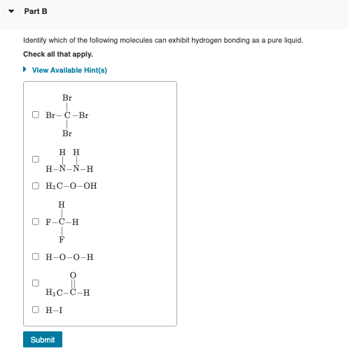 Solved Part B Identify Which Of The Following Molecules Can | Chegg.com