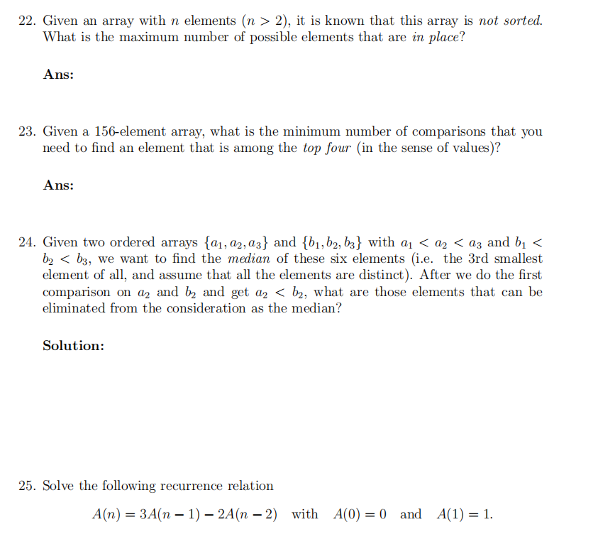 Solved 22. Given an array with n elements (n > 2), it is | Chegg.com