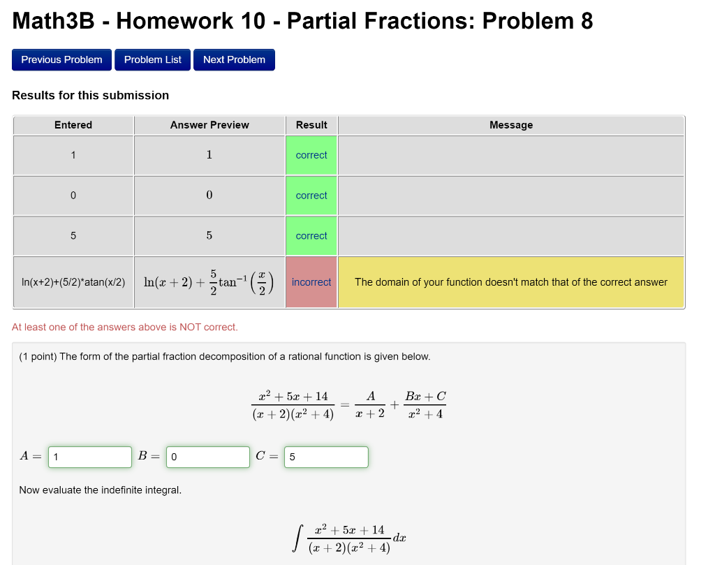 Solved Math3B - Homework 10 - Partial Fractions: Problem 8 | Chegg.com
