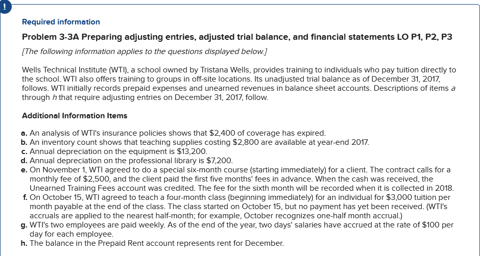 Solved Required information Problem 3-3A Preparing adjusting | Chegg.com