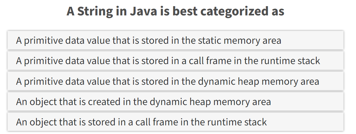 Solved A String in Java is best categorized as A primitive | Chegg.com