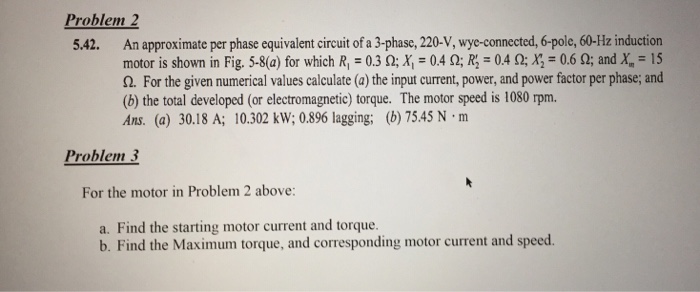 Solved Problem 2 An approximate per phase equivalent circuit | Chegg.com