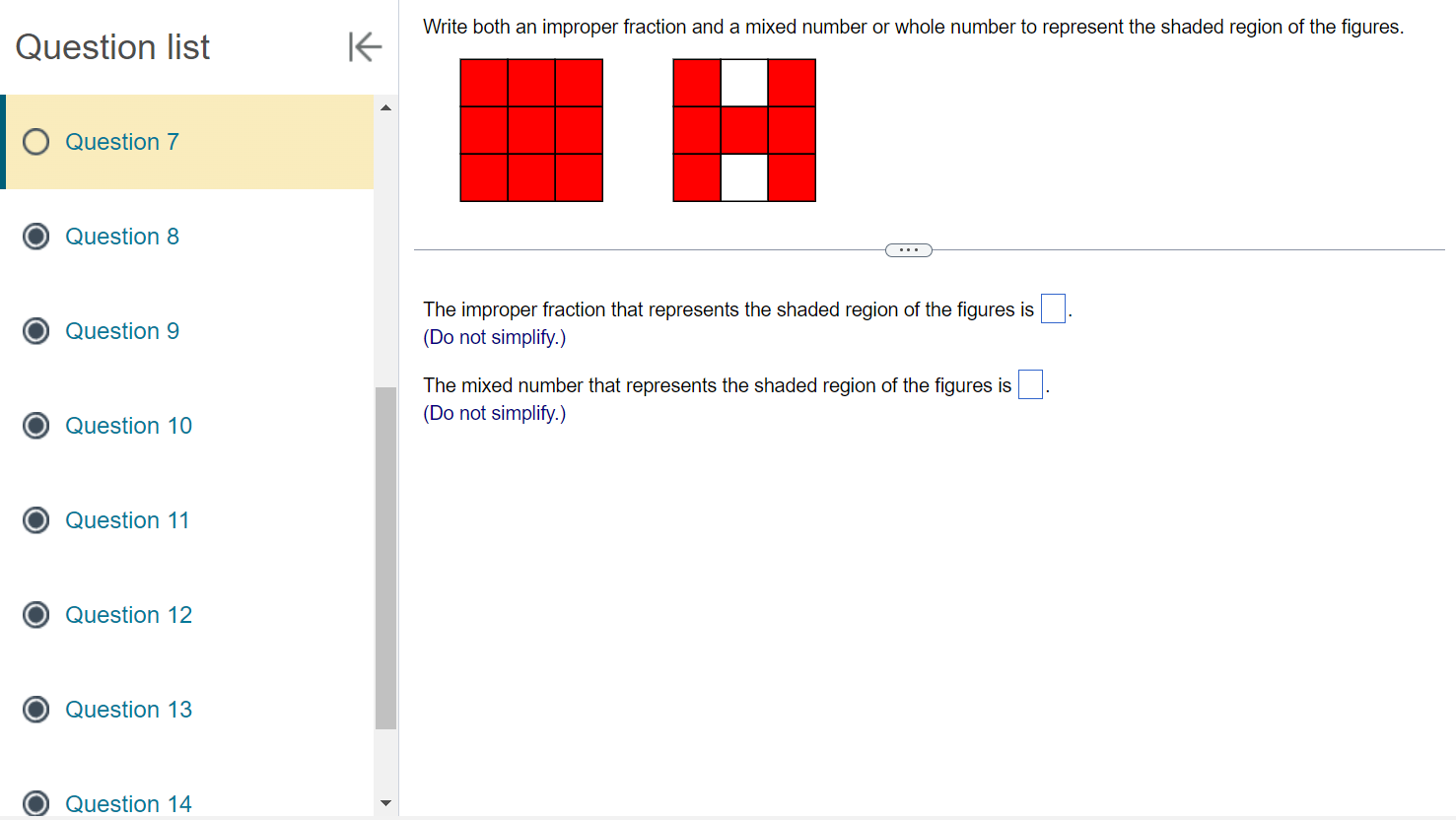 Solved Question list ∠ Write both an improper fraction and a | Chegg.com