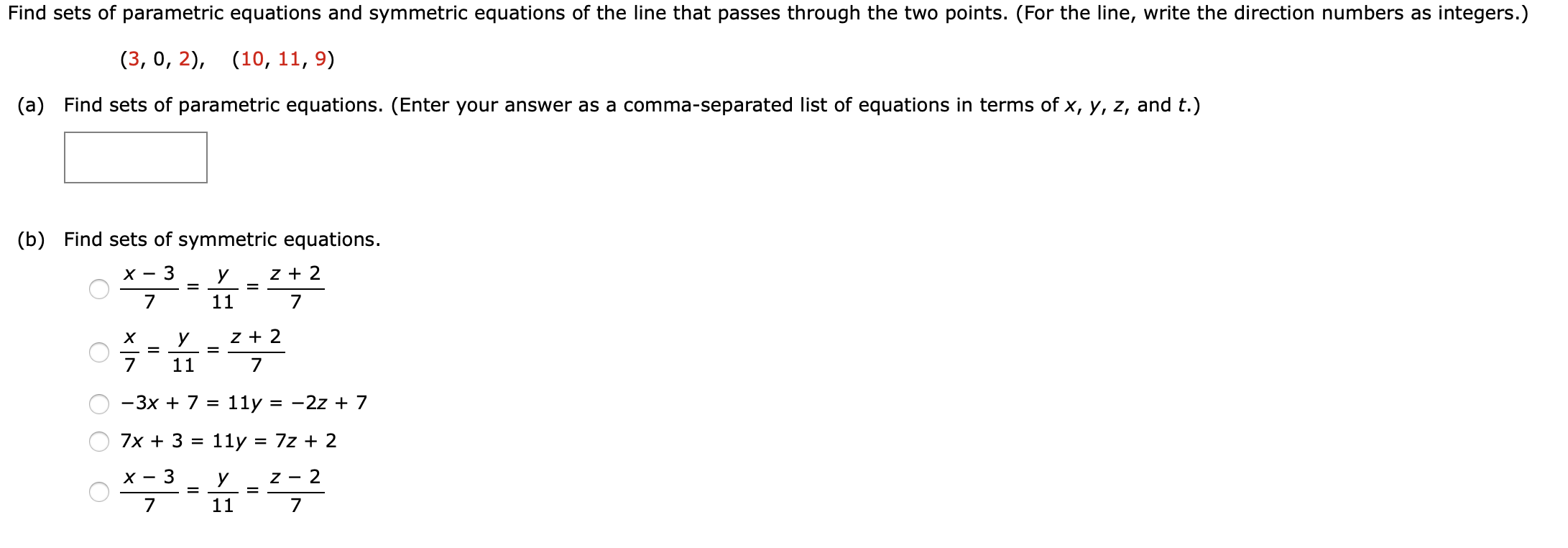 Solved Find Sets Of Parametric Equations And Symmetric