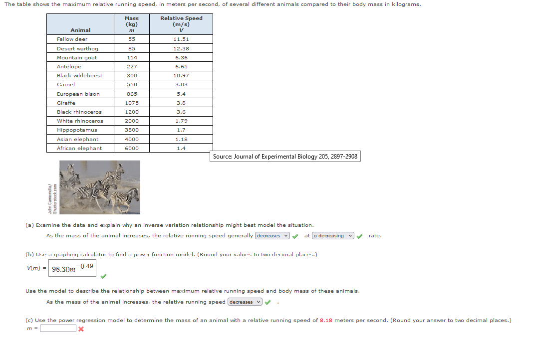 Solved The table shows the maximum relative running speed, | Chegg.com