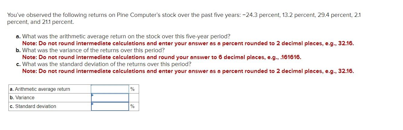 Solved You've observed the following returns on Pine | Chegg.com