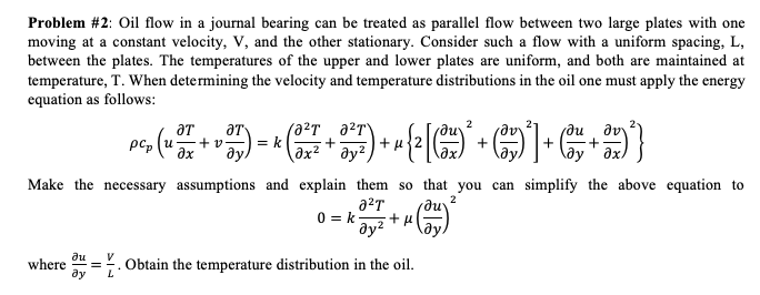 Solved Problem #2: Oil flow in a journal bearing can be | Chegg.com