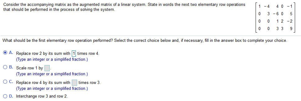 Solved Consider the accompanying matrix as the augmented | Chegg.com