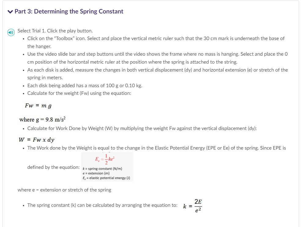 Solved Part 3: Determining the Spring Constant (is) Select | Chegg.com