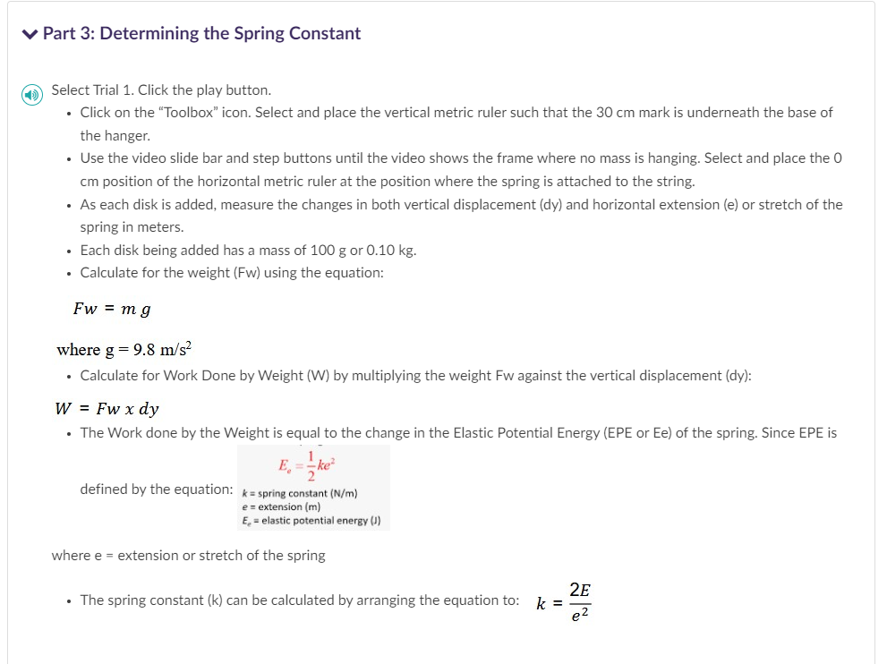 Solved Part 3: Determining The Spring Constant (is) Select | Chegg.com