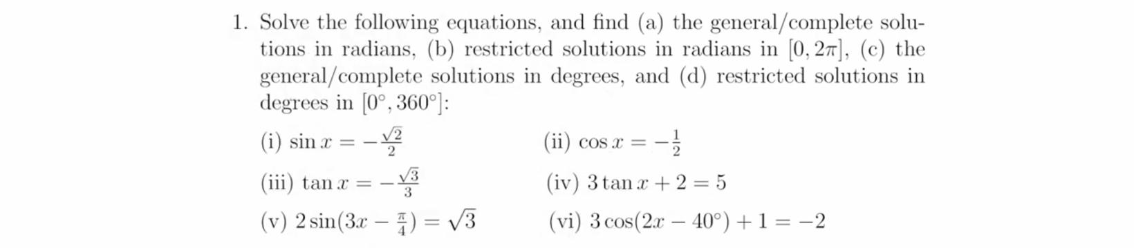 1. Solve the following equations, and find (a) the | Chegg.com