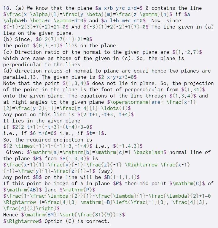 18. (a) We know that the plane $a x+b y+C Z+d=$ O | Chegg.com