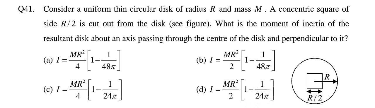 Solved Q41. Consider A Uniform Thin Circular Disk Of Radius | Chegg.com