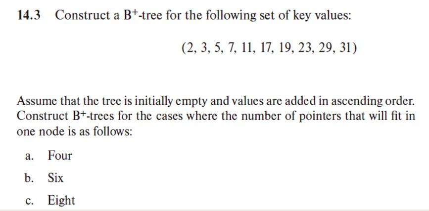Solved 14.4 For each B+-tree of Exercise 14.3, show the form | Chegg.com