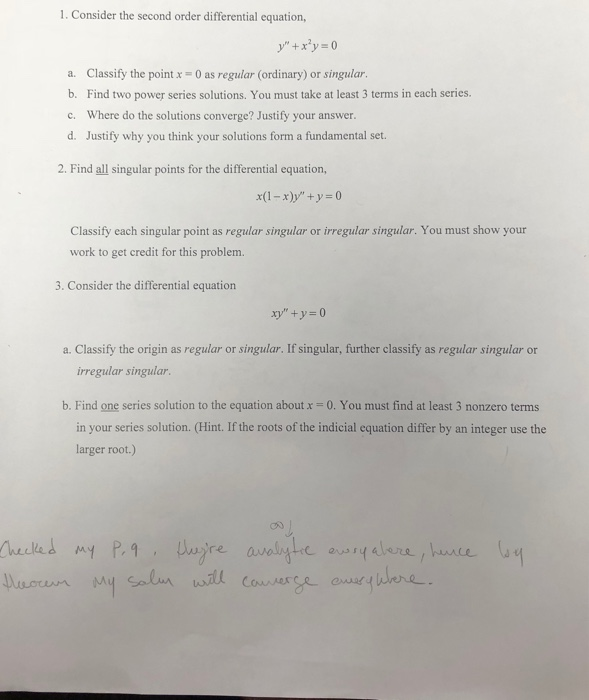 Solved 1. Consider The Second Order Differential Equation, | Chegg.com