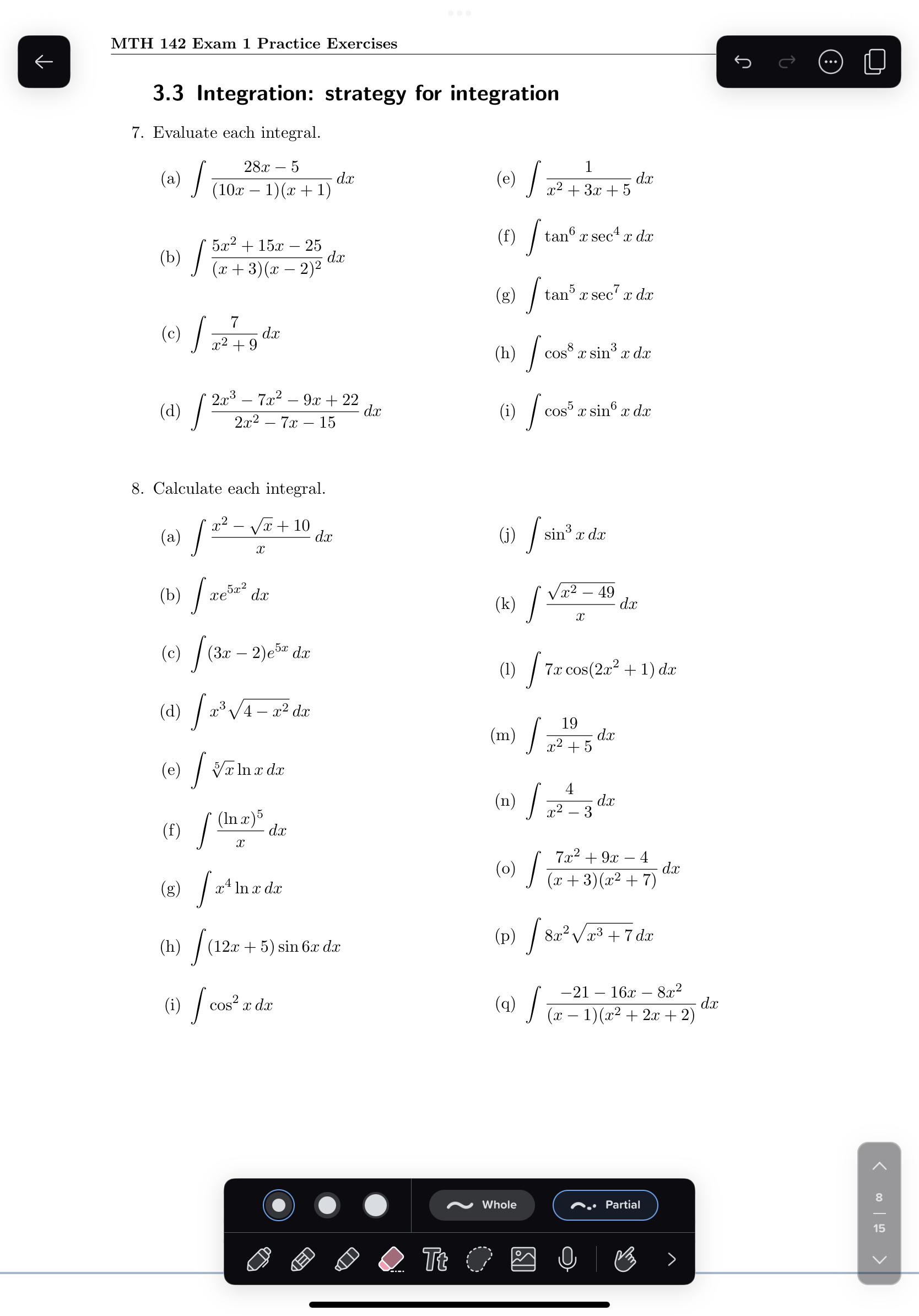 Solved 33 Integration Strategy For Integration 7 Evaluate 9695