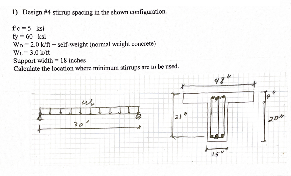 Solved 1) Design 4 stirrup spacing in the shown
