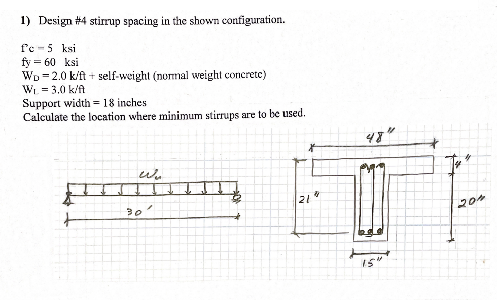 Solved 1) Design #4 stirrup spacing in the shown | Chegg.com