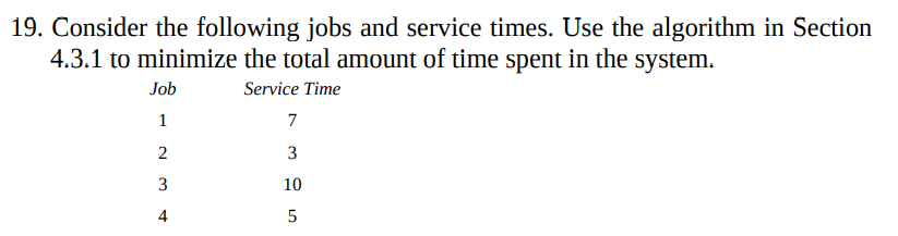 Solved 19. Consider the following jobs and service times. | Chegg.com