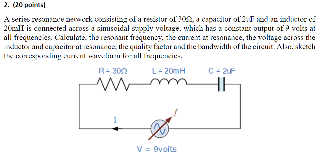 Solved 2. (20 points) A series resonance network consisting