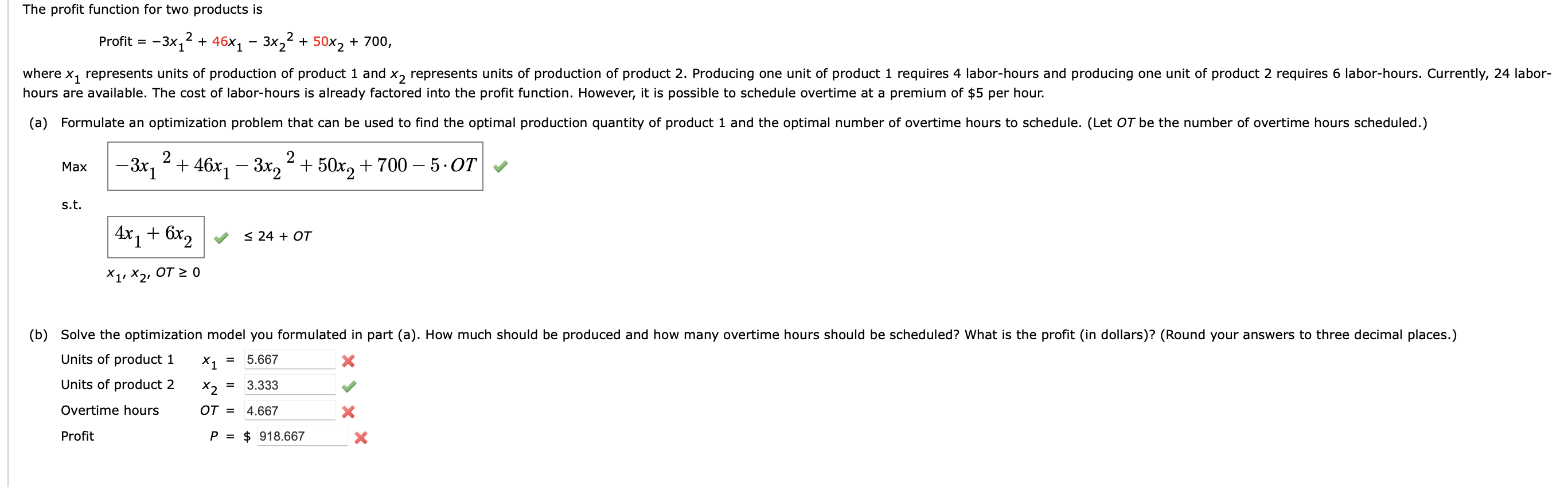 Solved The profit function for two products is Profit = | Chegg.com