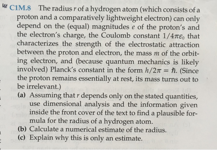 Solved The radius r of a hydrogen atom (which consists of a | Chegg.com