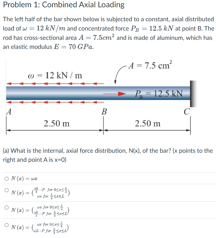 Solved by an EXPERT Problem 1: Combined Axial LoadingThe left half of ...