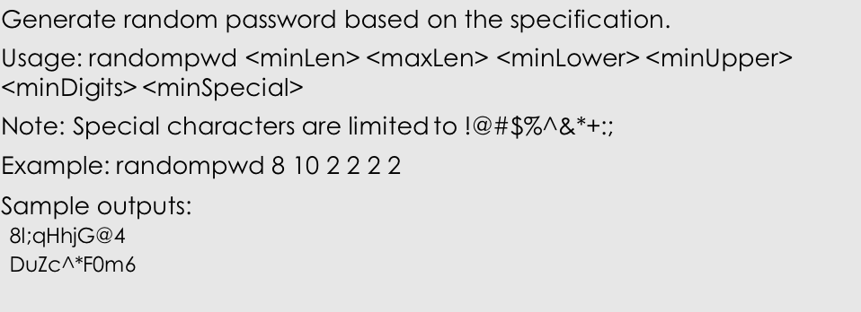 Solved Generate Random Password Based On The Specification. | Chegg.com