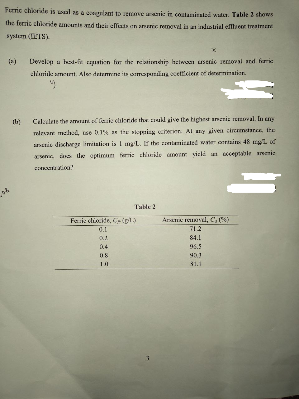 Solved Ferric chloride is used as a coagulant to remove