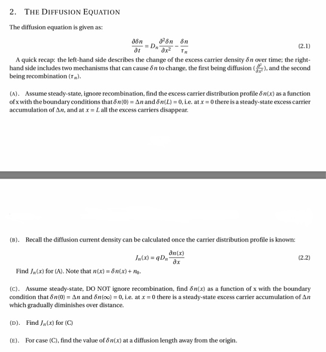 2. THE DIFFUSION EQUATION The diffusion equation is | Chegg.com