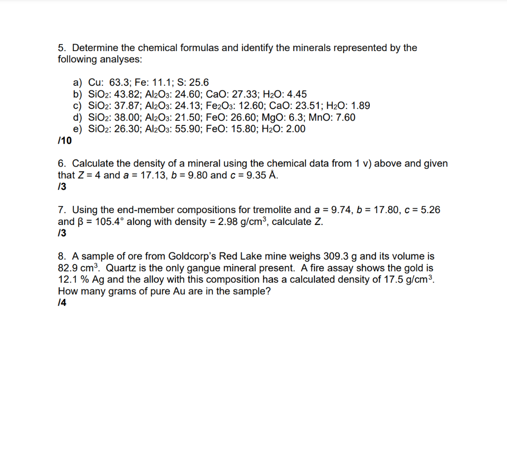 Solved 1 Calculate The Weight Of Each Constituent Oxid Chegg Com