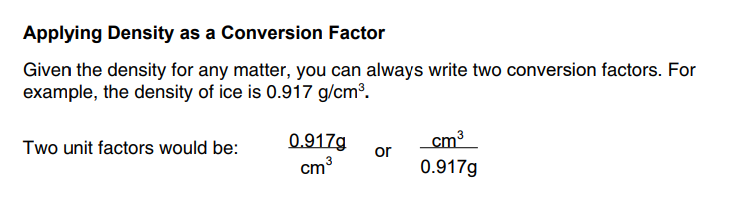 Solved Applying Density as a Conversion Factor Given the Chegg