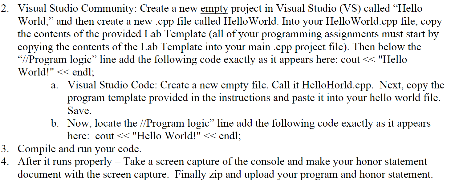 Solved 2. Visual Studio Community: Create A New Empty | Chegg.com