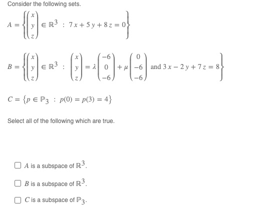 Solved Consider the following sets. -- )*** : 2+59+2= --0--- | Chegg.com