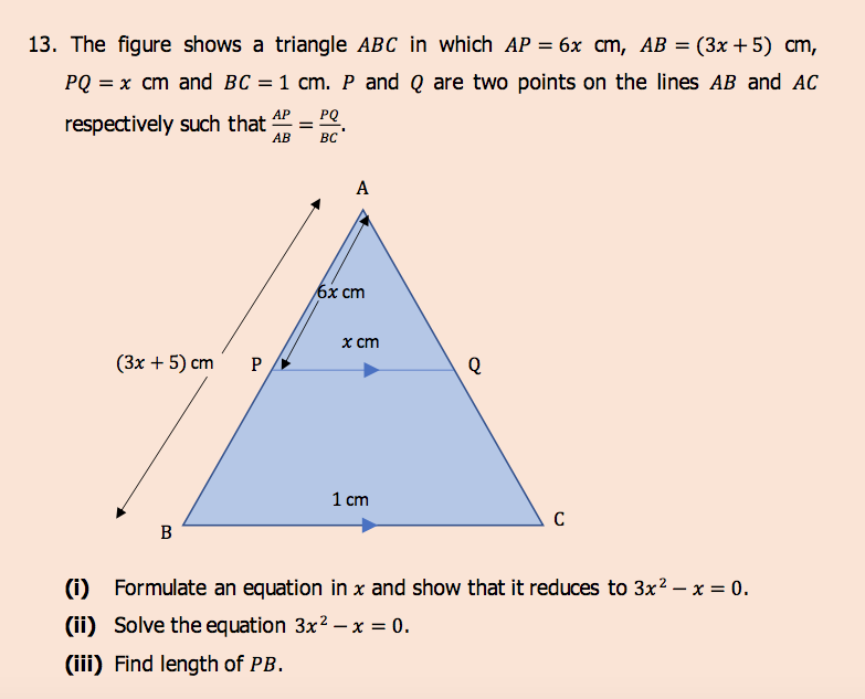 Solved 13. The figure shows a triangle ABC in which AP 6x