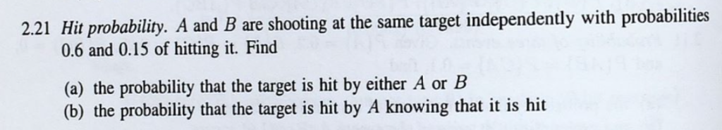 Solved 2.21 Hit Probability. A And B Are Shooting At The | Chegg.com