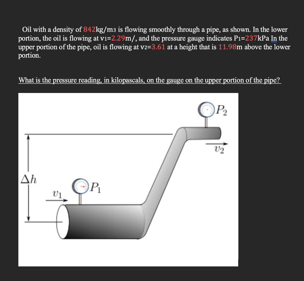 Solved Oil with a density of 842 kg/m3 is flowing smoothly