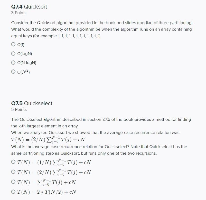 Solved Q7.1 Theory 4 Points All sorting algorithms that are | Chegg.com