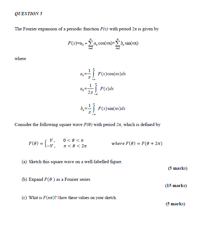 Solved Question 5 The Fourier Expansion Of A Periodic Fun Chegg Com