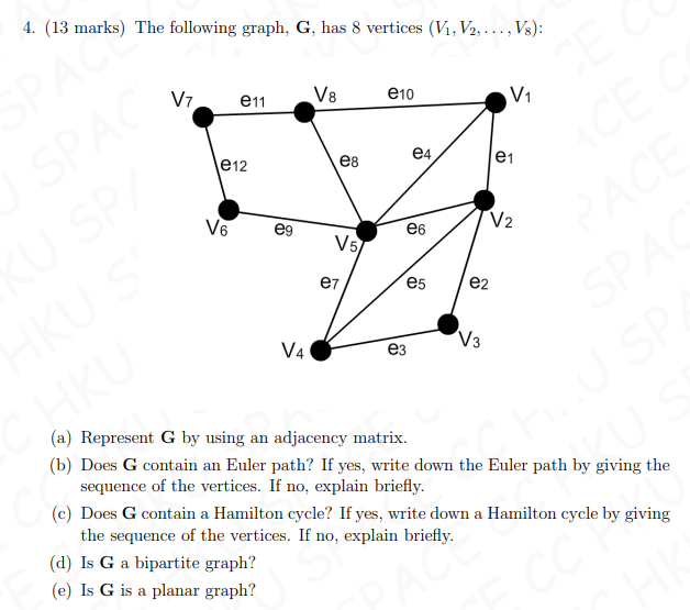 Solved 4. (13 marks) The following graph, G, has 8 vertices | Chegg.com