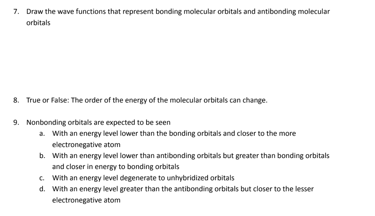 Solved 7. Draw the wave functions that represent bonding | Chegg.com