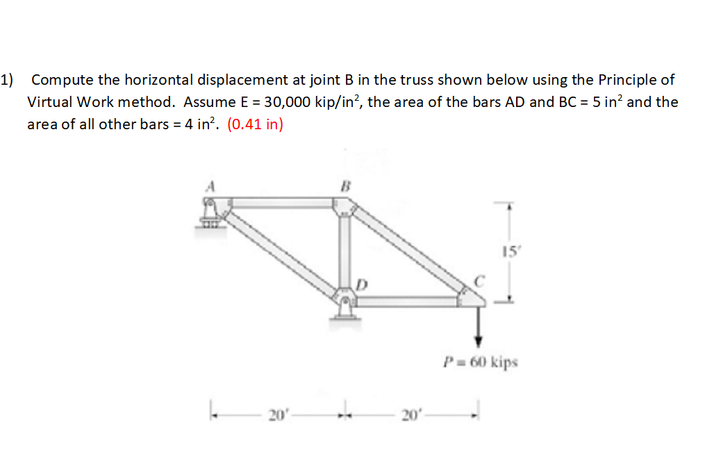 Solved 1) Compute the horizontal displacement at joint B in | Chegg.com