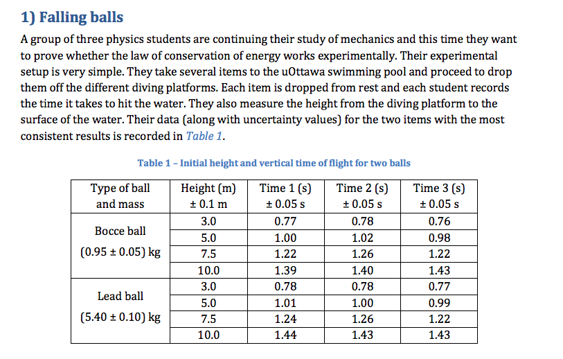 Solved 1) Falling balls A group of three physics students | Chegg.com