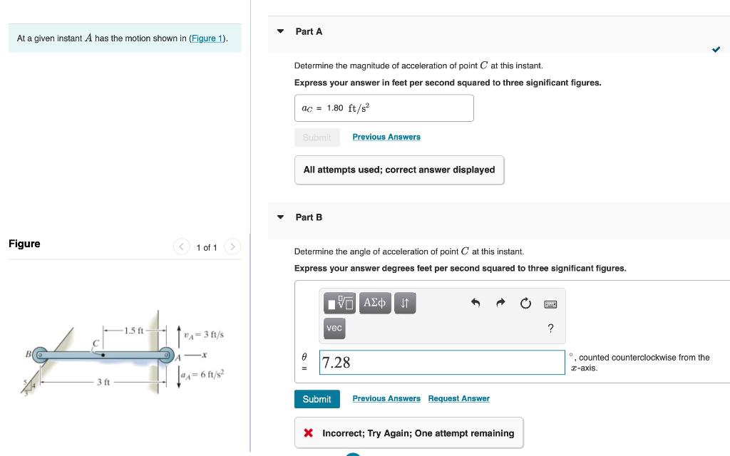Solved Part A At a given instant A has the motion shown in | Chegg.com