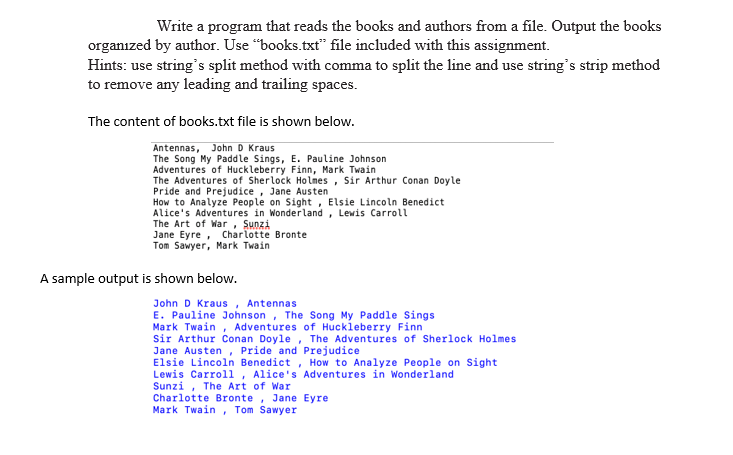 Solved Write a program that reads the books and authors from | Chegg.com