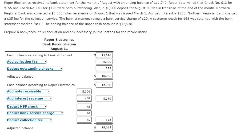 Solved Roper Electronics received its bank statement for the